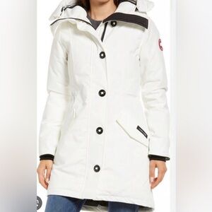 Canada Goose Women's White Canada Goose Rossclair Coat with Fur Hood